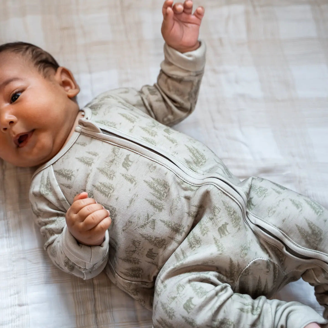 Mady & Max - Bamboo Zip Onesie in Green Bear