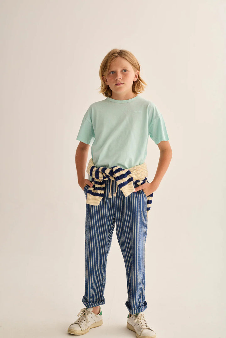 Cozmo- Aero Striped Linen- Look Pants in Navy