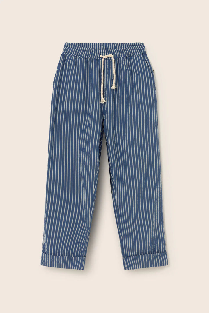 Cozmo- Aero Striped Linen- Look Pants in Navy