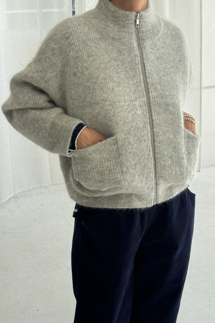 Le Bon Shoppe - Alpaca Zip Front Sweater Jacket in Light Heather Grey