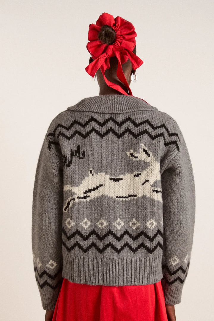 Damson Madder – Cecily Collar Lambswool Cardigan in Bunny