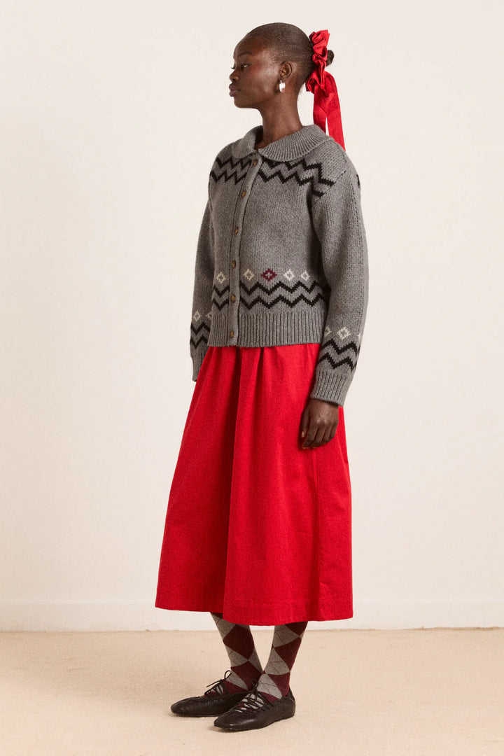 Damson Madder – Cecily Collar Lambswool Cardigan in Bunny