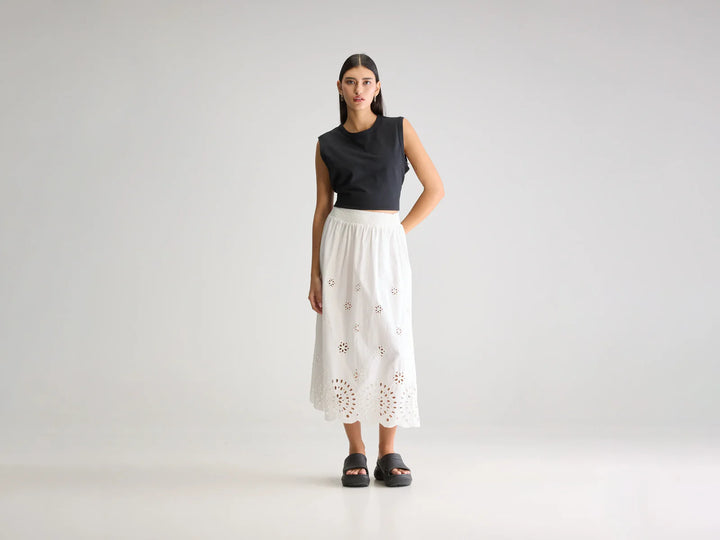 Bellerose – Dorine Midi Skirt in White Eyelet