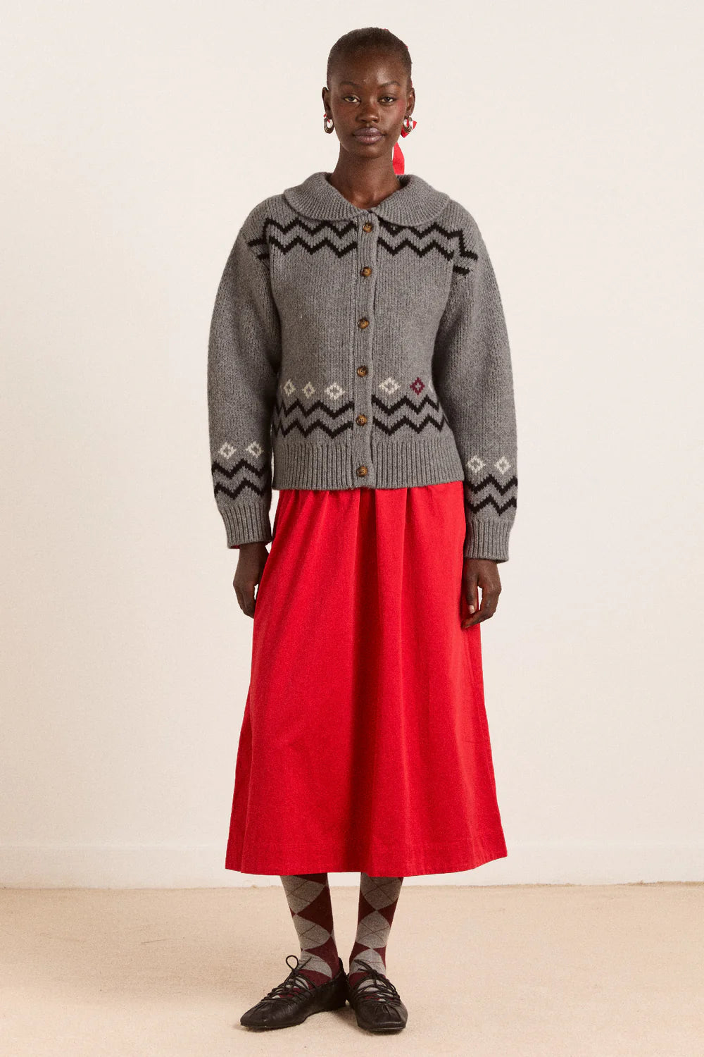 Damson Madder – Cecily Collar Lambswool Cardigan in Bunny