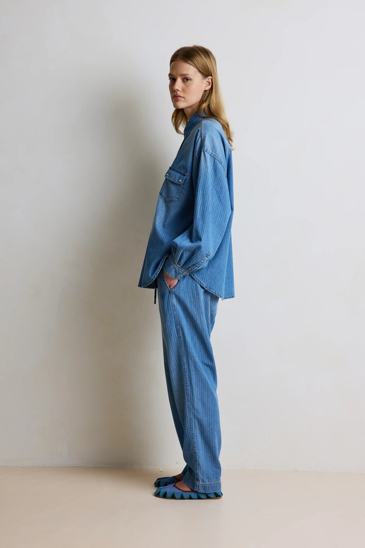 Hod - Kaitline Denim Shirt in Blue Stripe