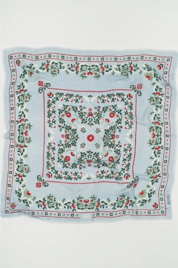 Maison Lecomte Flament – Wool Silk Blend Bandana in Secret Garden Ciel