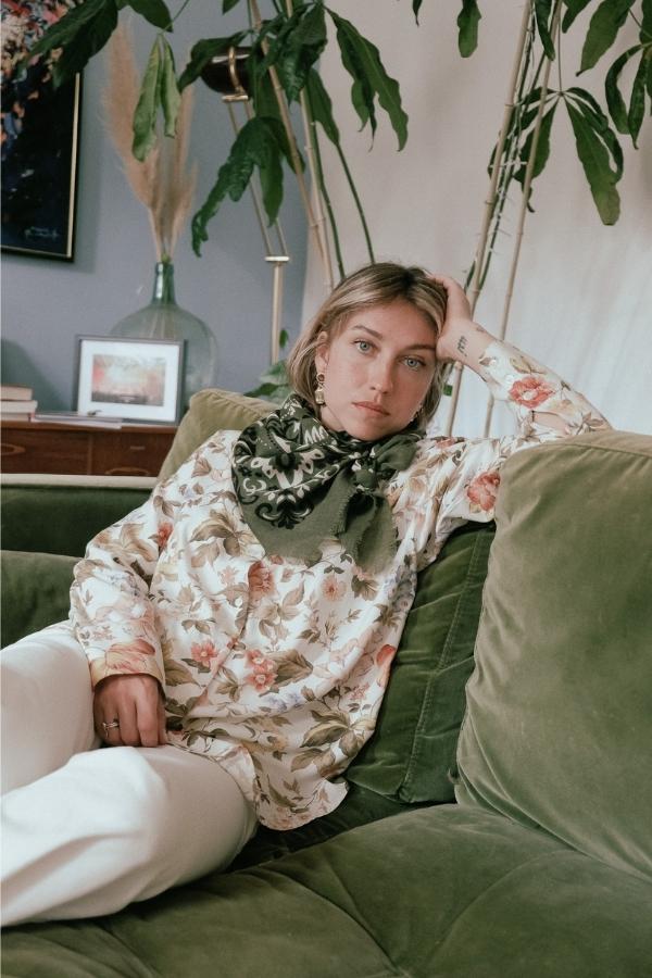 Maison Lecomte Flament – Wool Silk Blend Bandana in Kaki