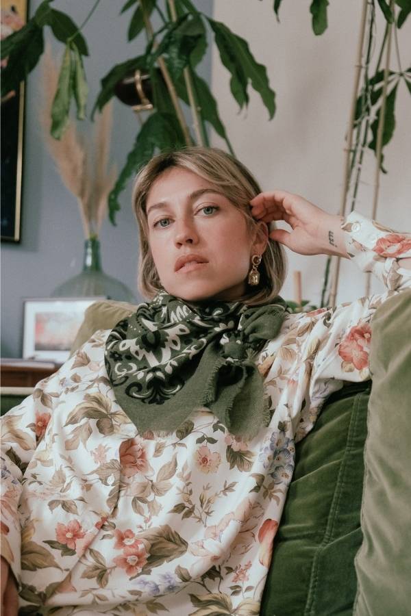 Maison Lecomte Flament – Wool Silk Blend Bandana in Kaki