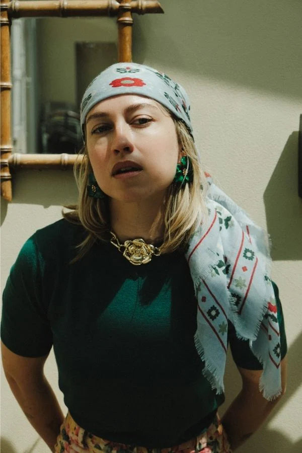 Maison Lecomte Flament – Wool Silk Blend Bandana in Secret Garden Ciel