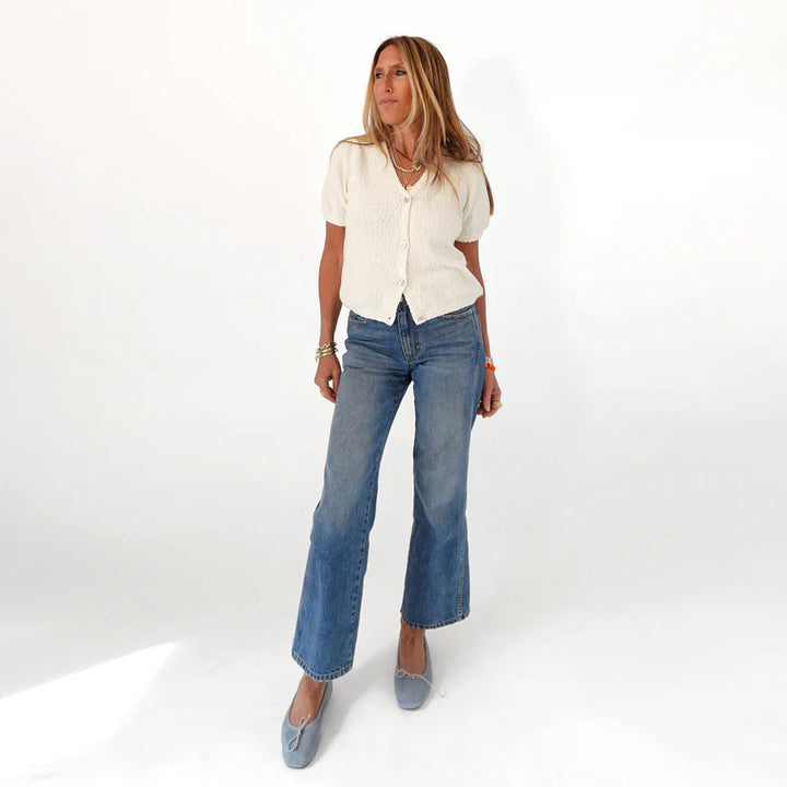 Kerri Rosenthal – Short Puff Sleeve Cardigan in Cream