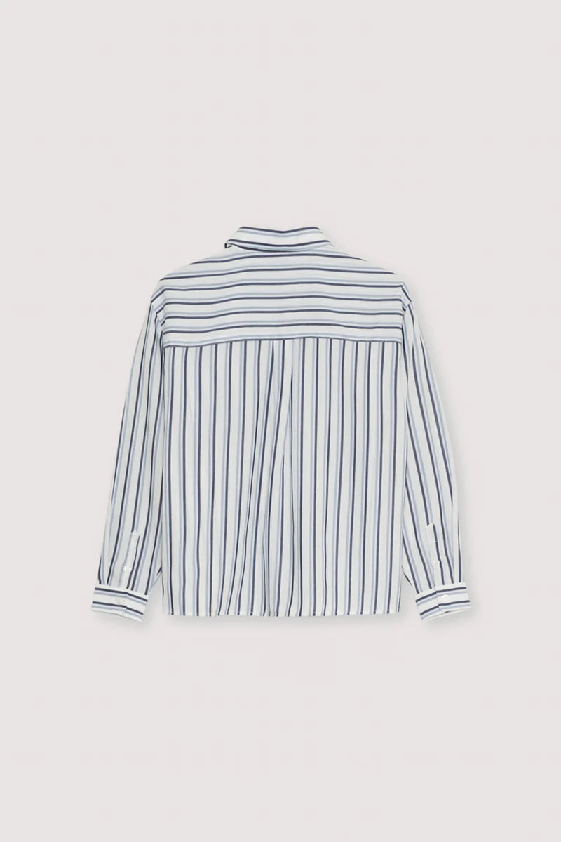 The New Society – Estela Button Down Shirt in Infinite Navy Stripes