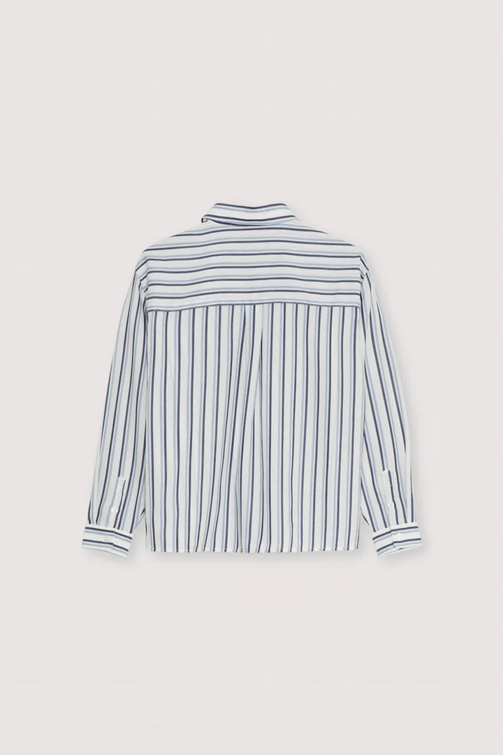 The New Society – Estela Button Down Shirt in Infinite Navy Stripes