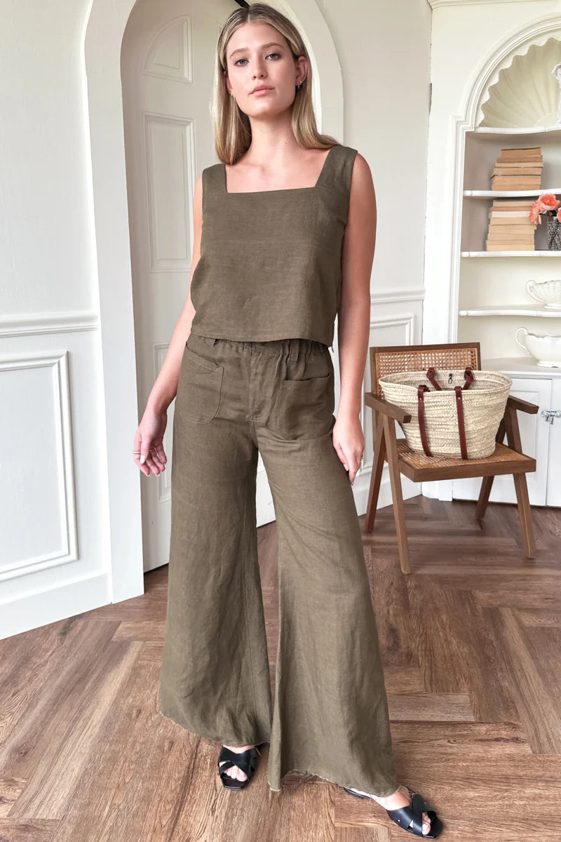 Emerson Fry - Roma 2 Top in Martini Olive Linen