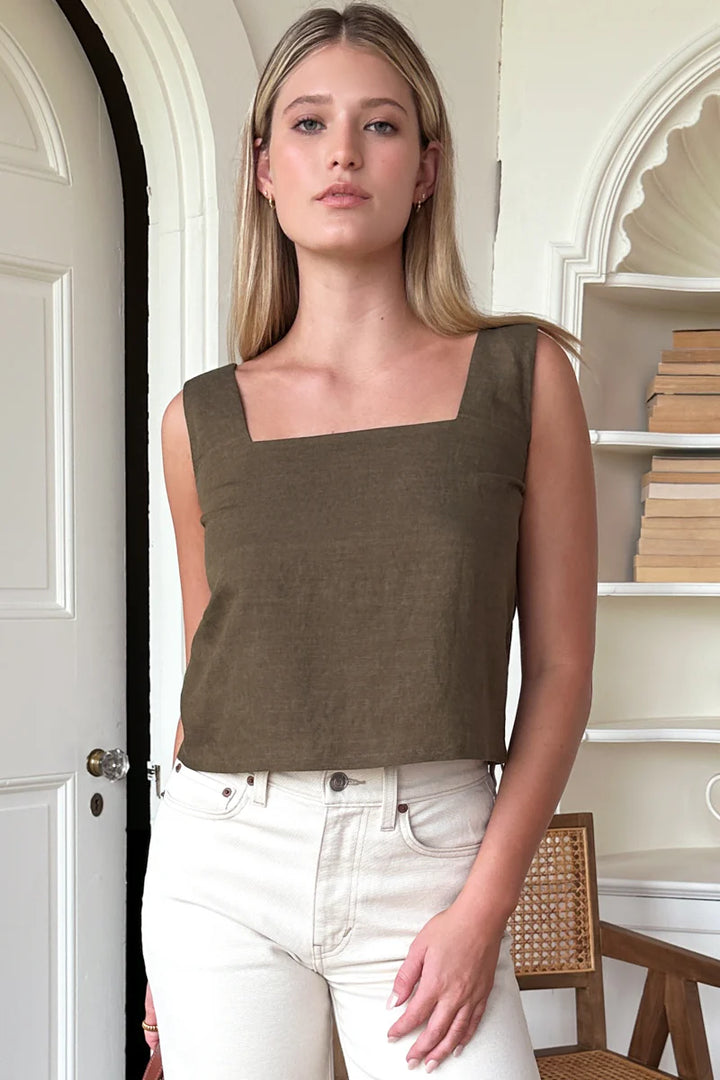 Emerson Fry - Roma 2 Top in Martini Olive Linen