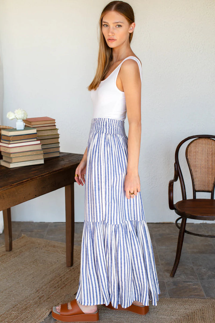 Emerson Fry - Shirred Skirt in Ocean Stripe