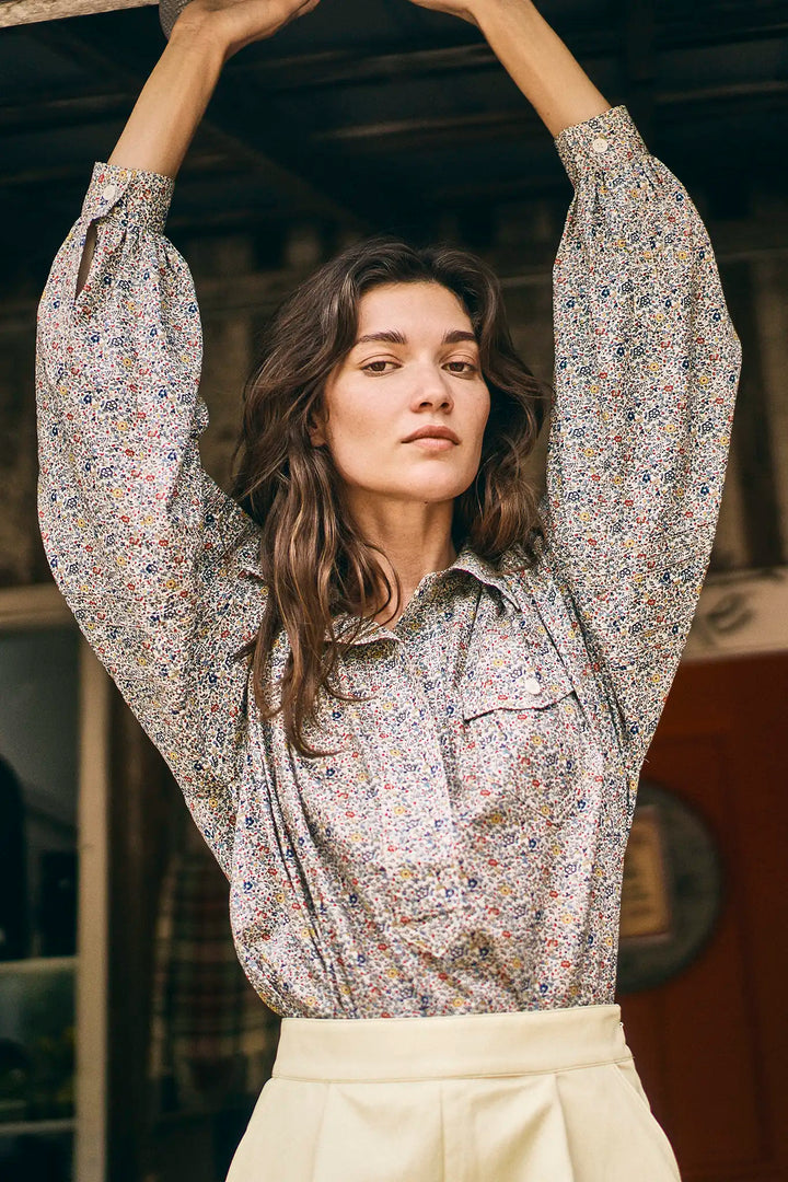 Hunter Bell – Evangeline Shirt made with Liberty Fabric in Katie and Millie