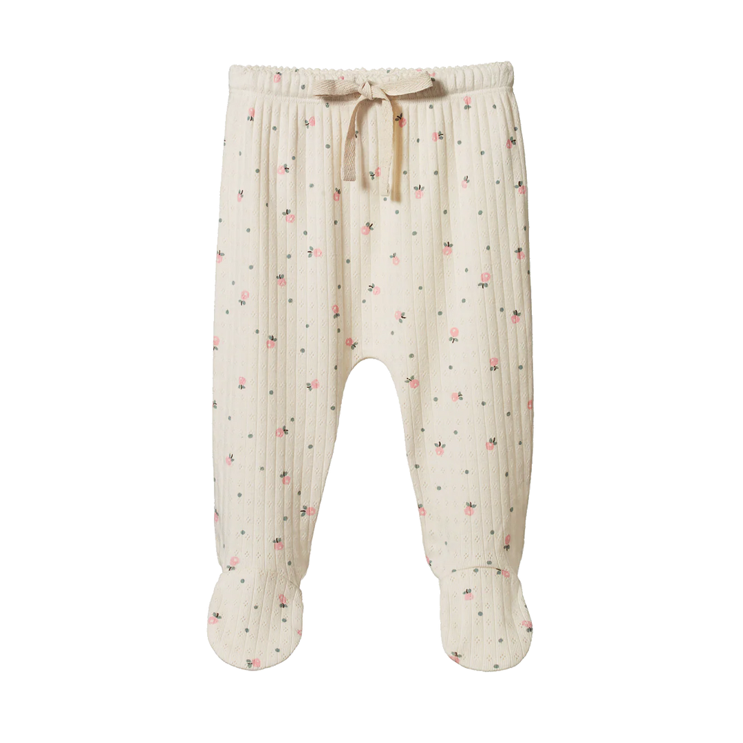 Nature Baby – Pointelle Footed Pants in Posey Blossom Print
