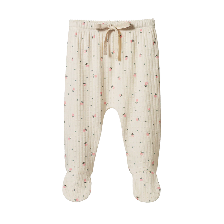 Nature Baby – Pointelle Footed Pants in Posey Blossom Print