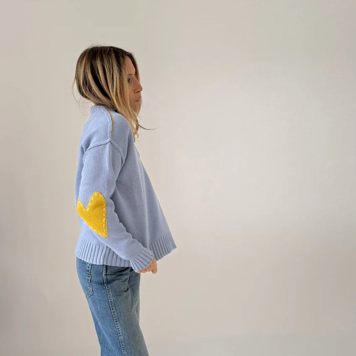 Kerri Rosenthal – Frenchy Cotton V-Neck Sweater in French Blue