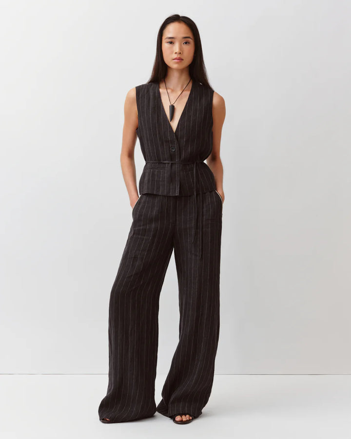 Diega - Gapio Vest in Black and Ecru Stripe