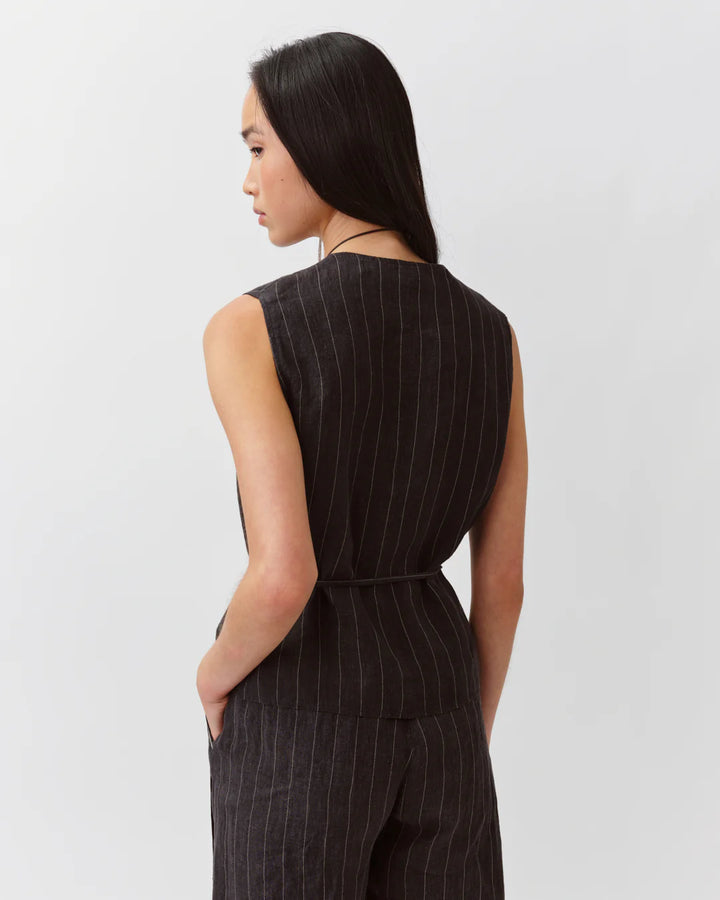 Diega - Gapio Vest in Black and Ecru Stripe