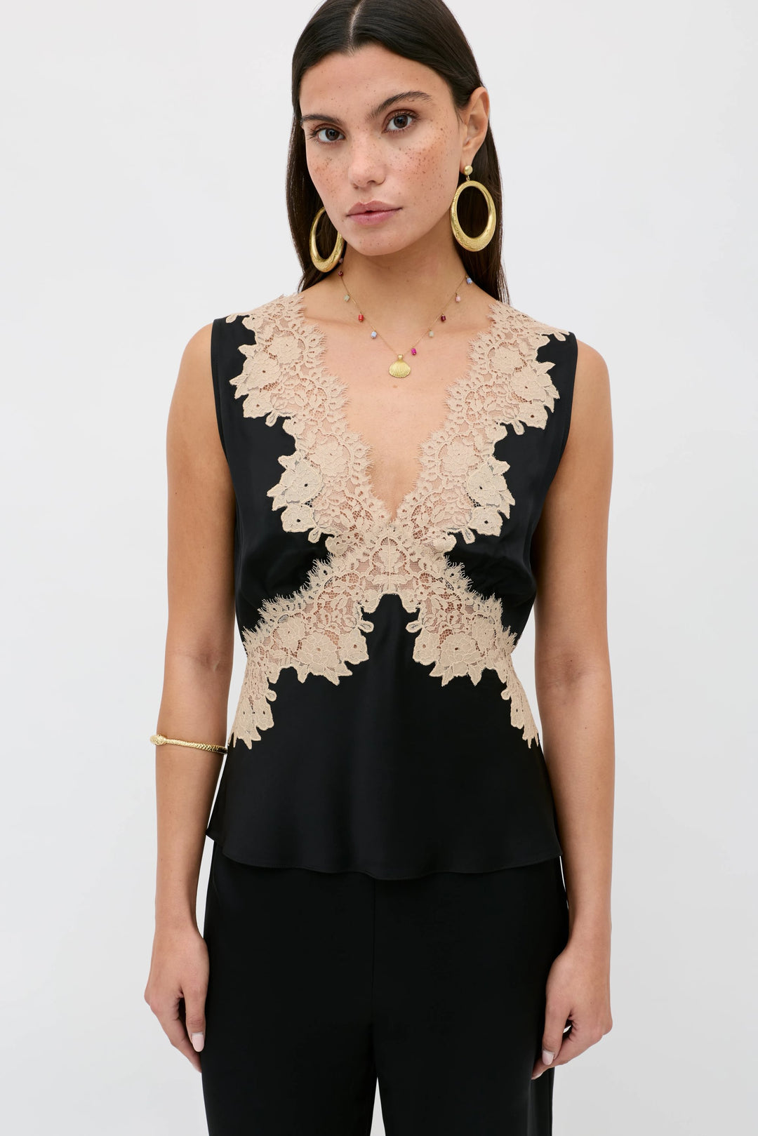 RIXO - Emmie Satin Top in Black