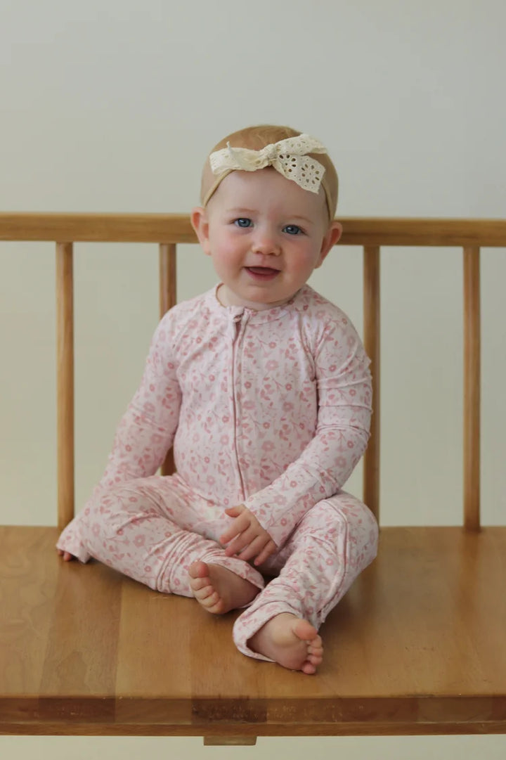 Honeycomb Goods - Zip Footie Pajamas in Pink Petal