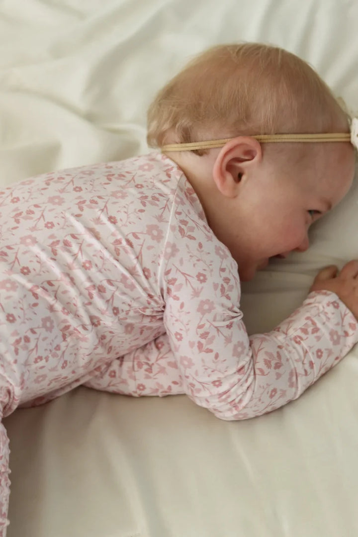 Honeycomb Goods - Zip Footie Pajamas in Pink Petal