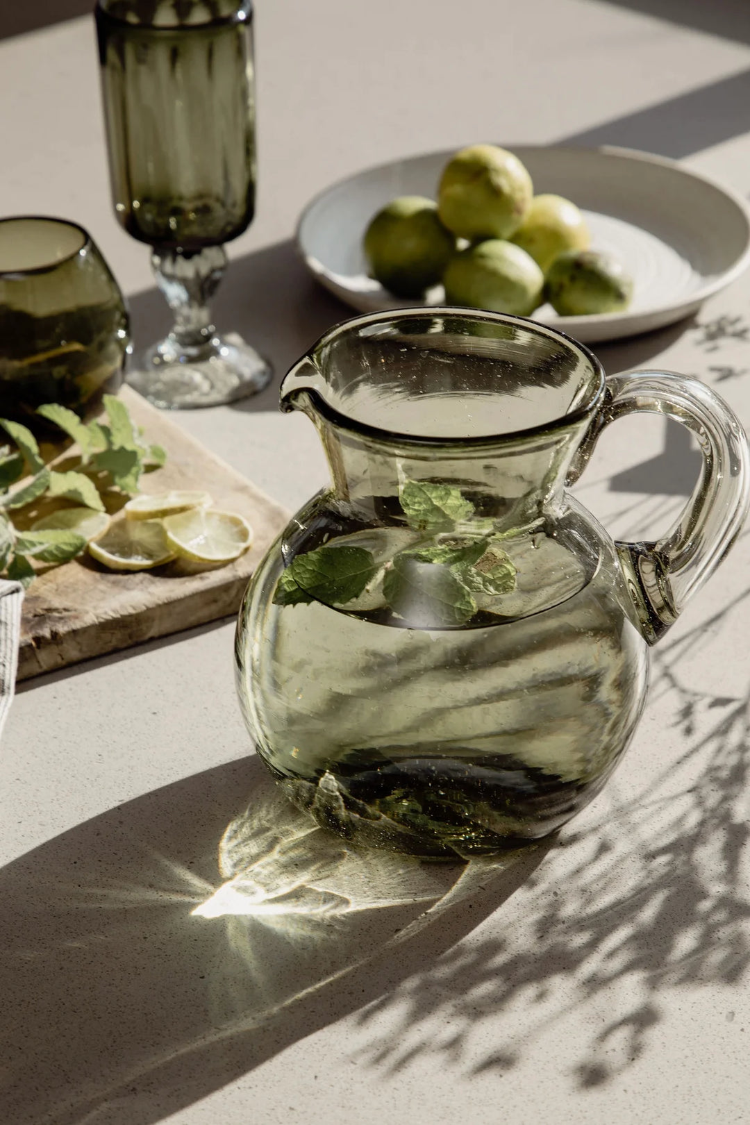 Villa Lua - Handblown Bola Pitcher in Olive Green