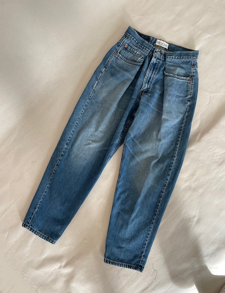 Proche - Upcycled Pleat Front Denim in Light