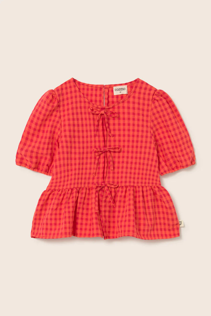 Cozmo- Joy Gingham Cotton Blouse in Tomato