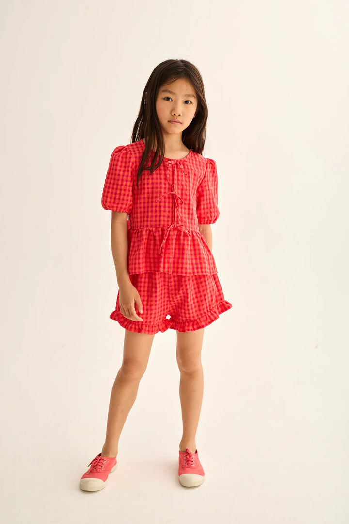 Cozmo- Joy Gingham Cotton Blouse in Tomato