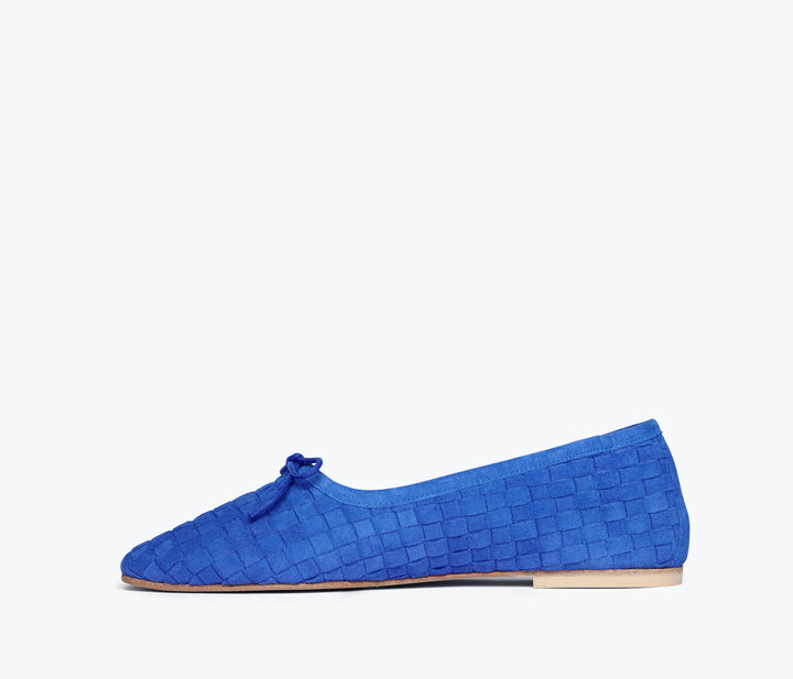 Freda Salvador – Jada Square-Toe Woven Flat in Cobalt Suede