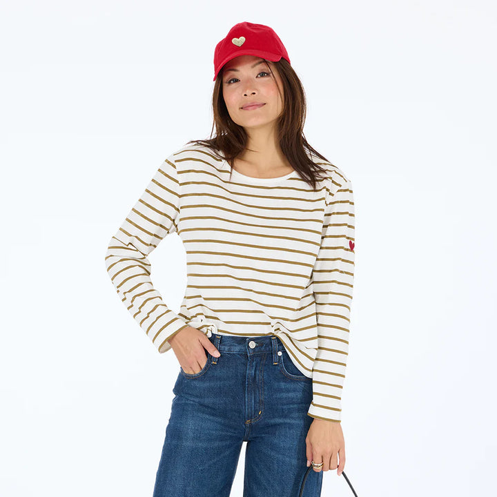 Kerri Rosenthal – KR Long Sleeve Tee in White/Camel Stripe