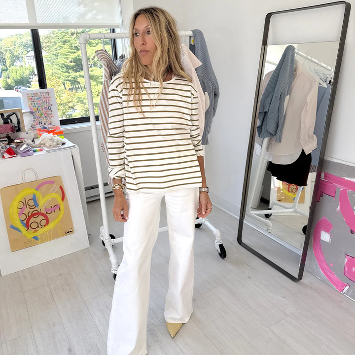 Kerri Rosenthal – KR Long Sleeve Tee in White/Camel Stripe