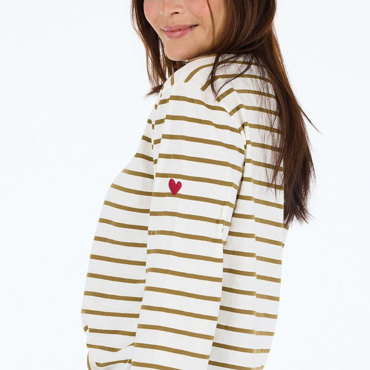 Kerri Rosenthal – KR Long Sleeve Tee in White/Camel Stripe