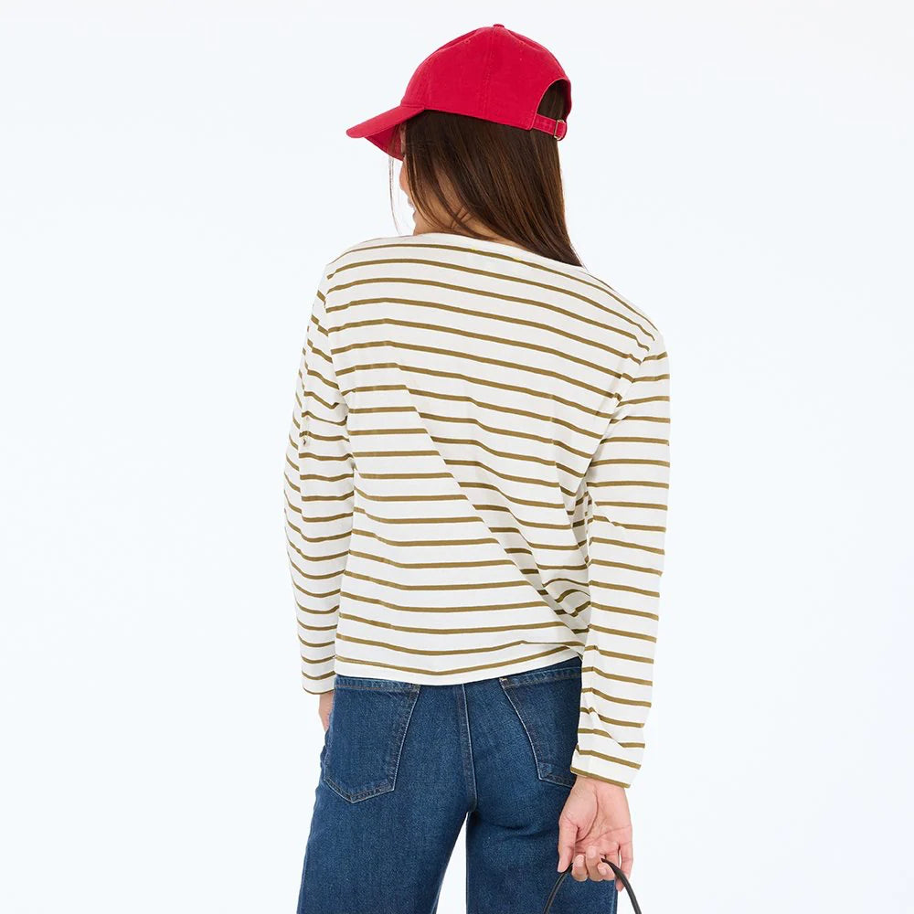 Kerri Rosenthal – KR Long Sleeve Tee in White/Camel Stripe