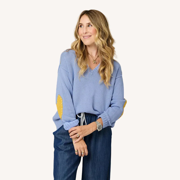 Kerri Rosenthal – Frenchy Cotton V-Neck Sweater in French Blue