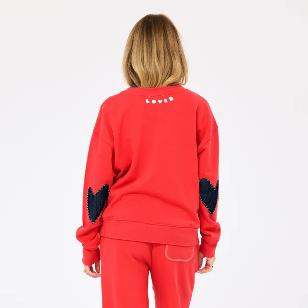 Kerri Rosenthal – Ex-Boyfriend Patchwork Sweatshirt in Pop of Red