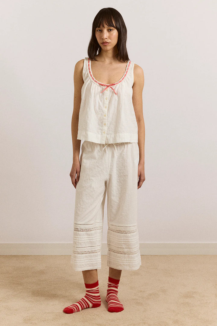 Damson Madder – Elodie Cami in White with Red Gingham Tie