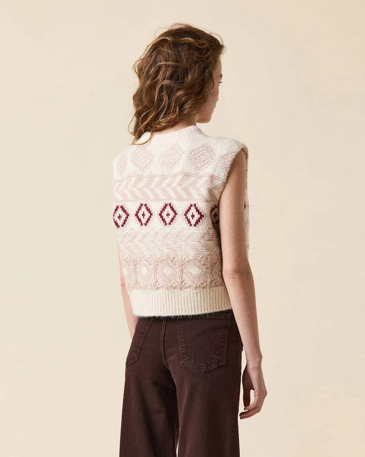 Le Jean – Fair Isle Vest in Camel / Cream