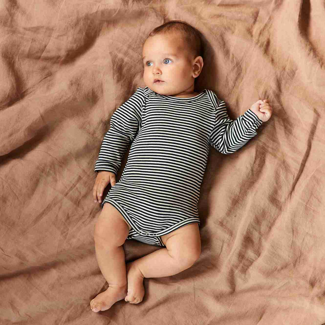Nature Baby – Cotton Longsleeve Bodysuit in Navy Stripe