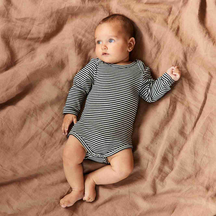Nature Baby – Cotton Longsleeve Bodysuit in Navy Stripe