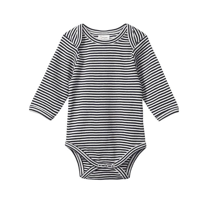 Nature Baby – Cotton Longsleeve Bodysuit in Navy Stripe