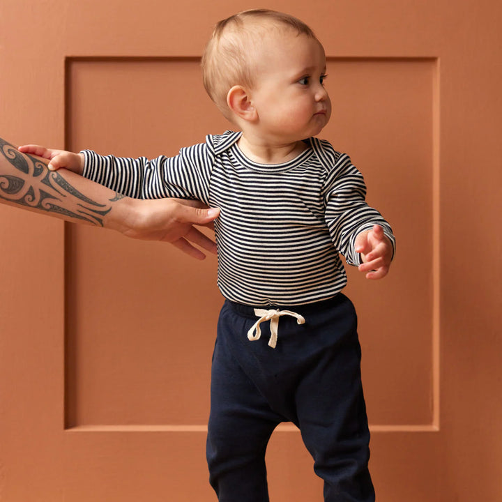 Nature Baby – Cotton Longsleeve Bodysuit in Navy Stripe