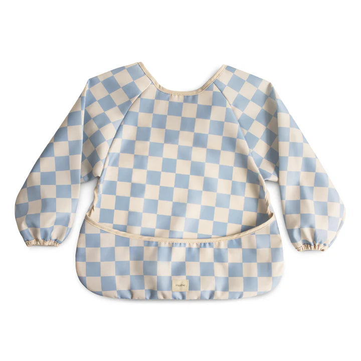 Mushie - Long Sleeve Bib in Blue Check