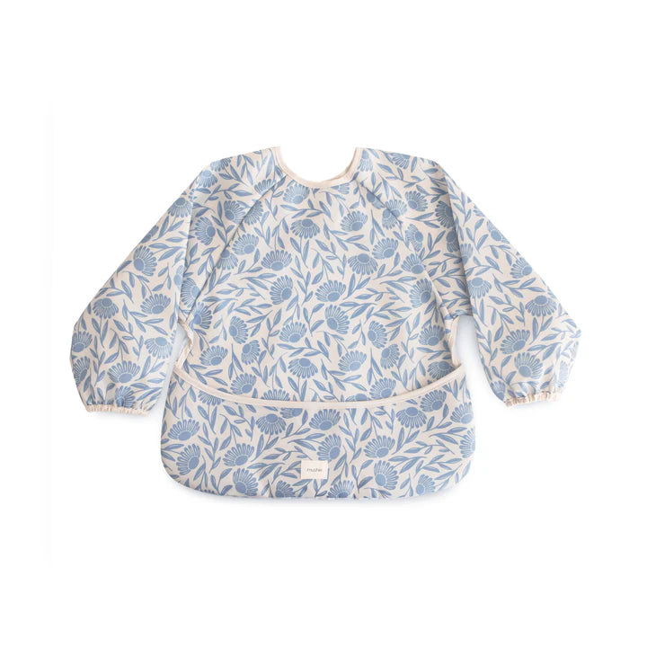 Mushie - Long Sleeve Bib in Blue Flowers