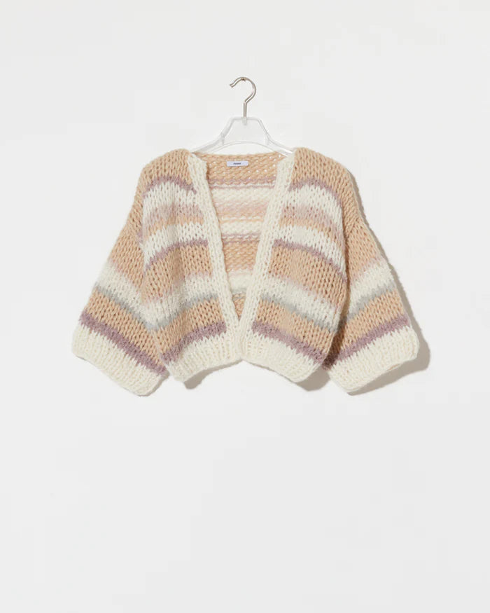 Maiami – Alpaca Short Sleeve Bomber in Creme Beige Stripes