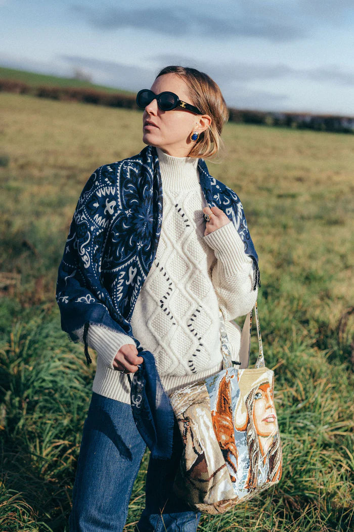 Maison Lecomte Flament – Cashmere Bandana Scarf in Navy