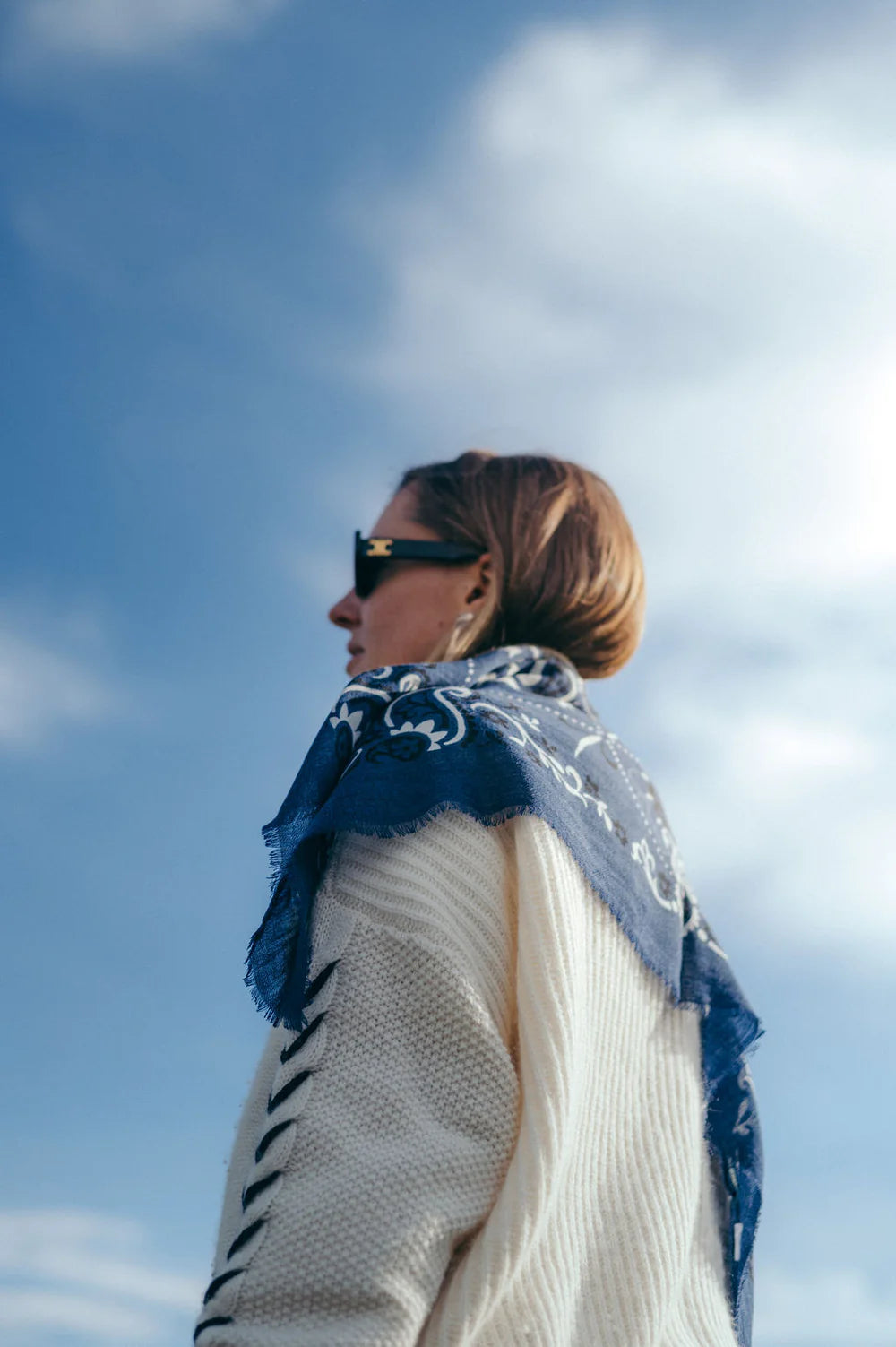 Maison Lecomte Flament – Cashmere Bandana Scarf in Navy